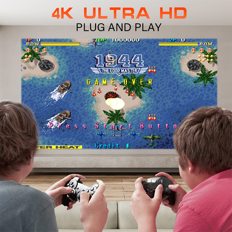 جهاز عرض 4K مع وحدة تحكم ألعاب 2 في 1 جهاز عرض ألعاب 64 جيجابايت Retro 10000 Classic Game 1080P جهاز عرض ذكي محمول WiFi 6 BT متوافق مع Android iOS TV Box HDMI USB PS4 وحدة تحكم الألعاب