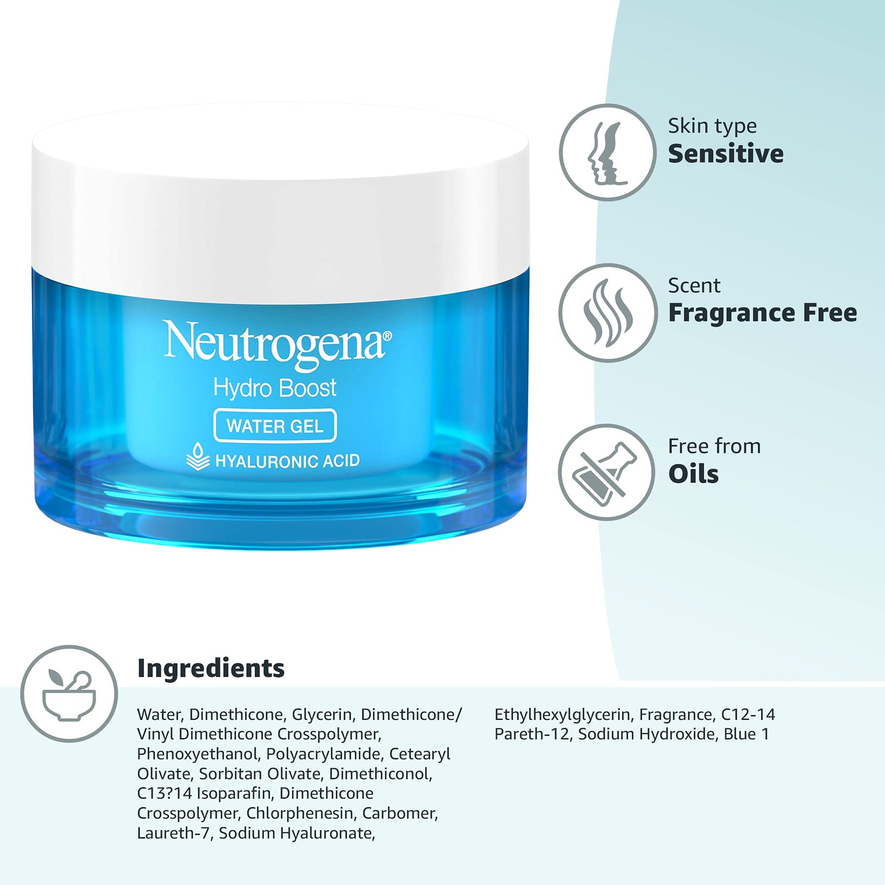 Neutrogena Hydro Boost Hyaluronic Acid Hydrating Water Gel Daily Face Moisturizer for Dry Skin, Oil-Free, Non-Comedogenic Face