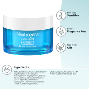 Neutrogena Hydro Boost Hyaluronic Acid Hydrating Water Gel Daily Face Moisturizer for Dry Skin, Oil-Free, Non-Comedogenic Face