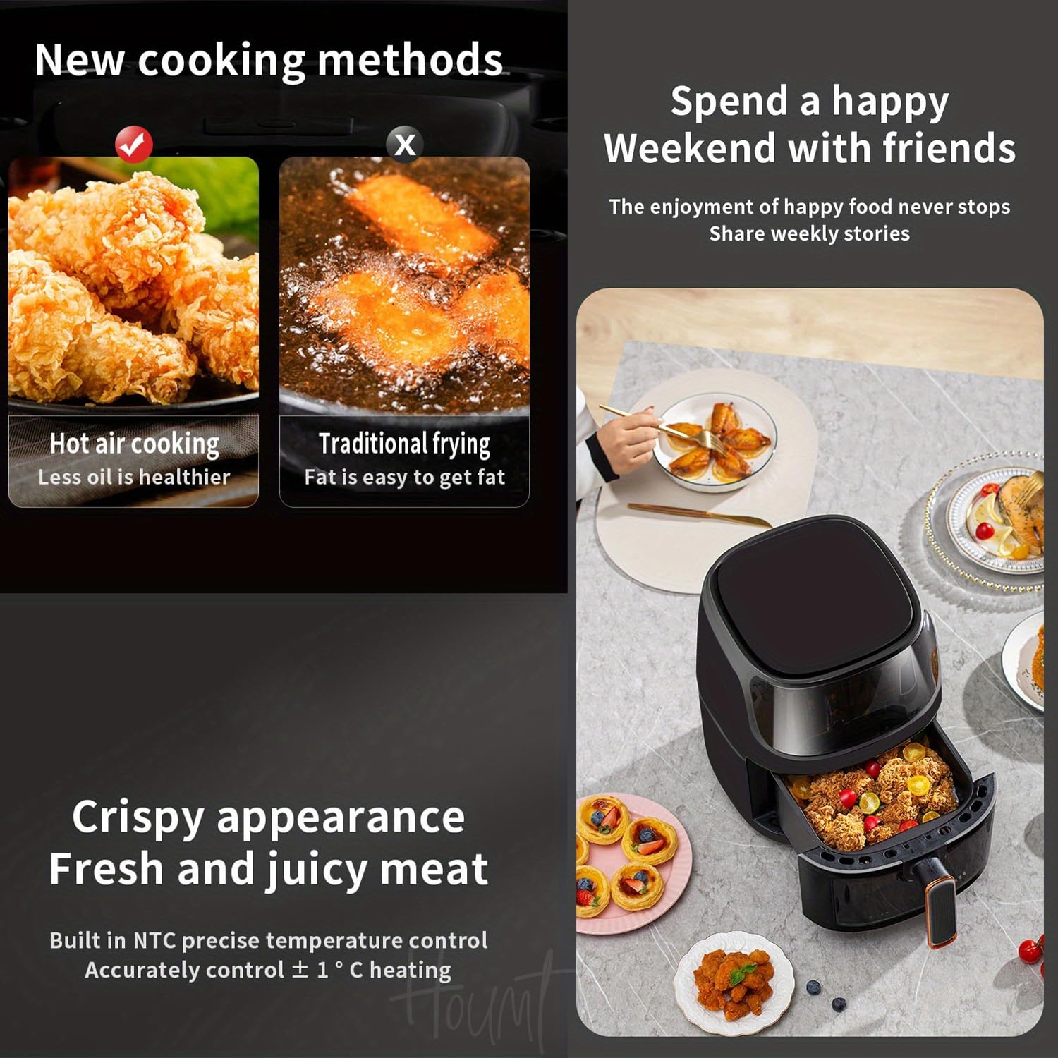 Air Fryer 8 Liter - Digital Oil-Less Air Fryer – 8 Cooking Presets – LED Digital Touch Screen with Large Window View – 2400W 360° Heating - Nonstick Easy to Clean