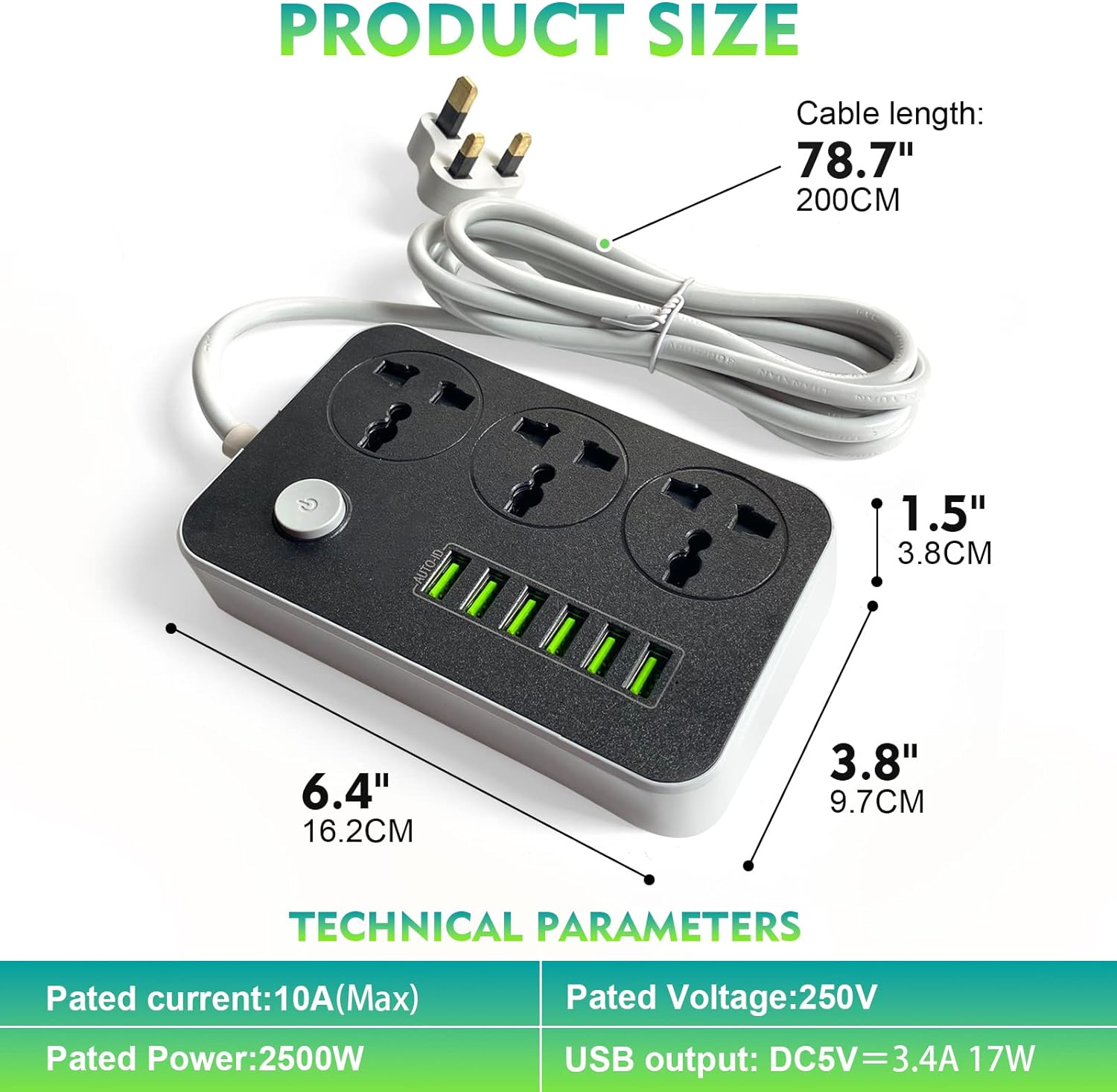 Power Strips Extension Cord 3 Outlets