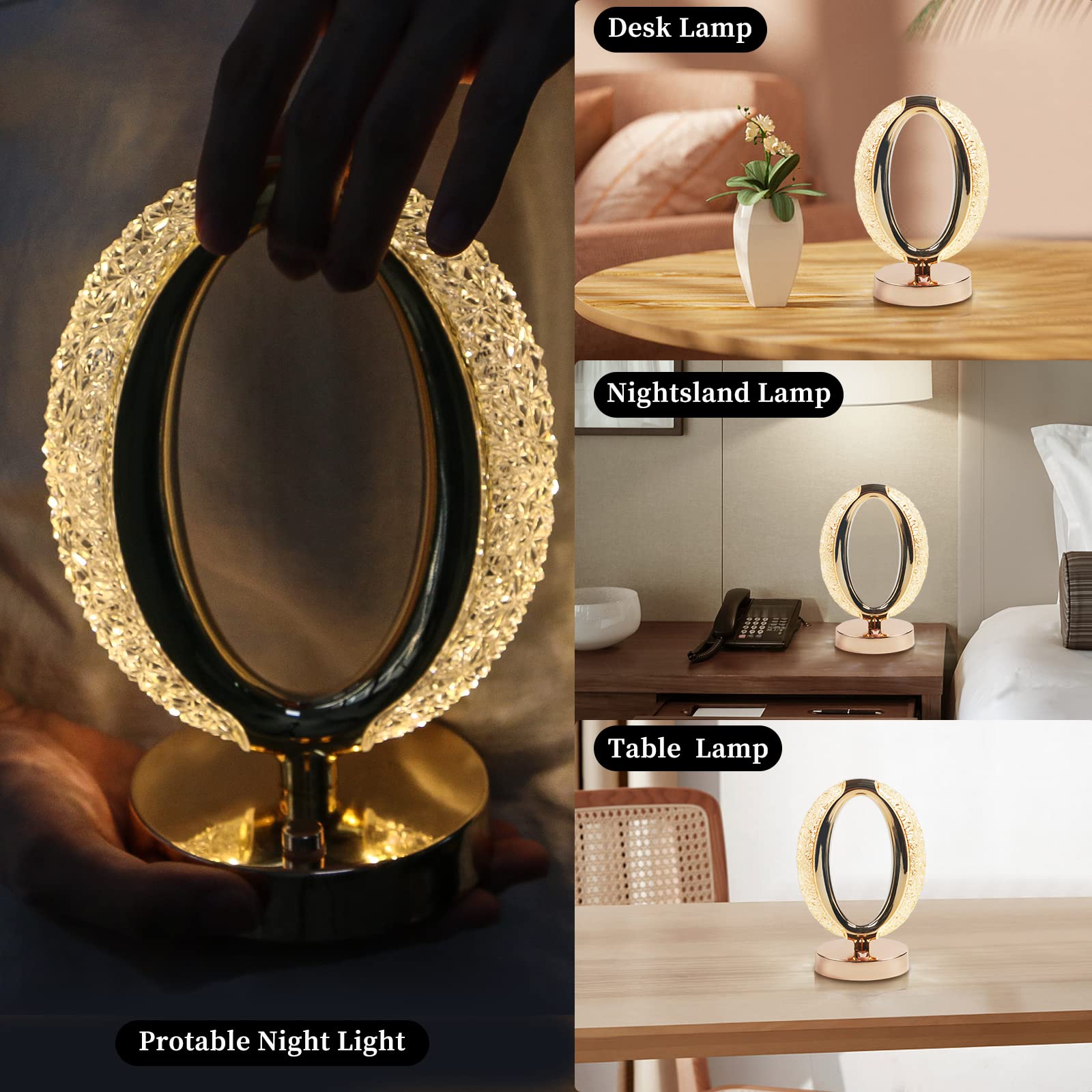 Touch Control Crystal Table Desk Lamp