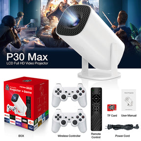 4K Projector with Gaming Console 2 in 1 Gaming Projector 64GB Retro 10000 Classic Game 1080P Portable Smart Projector WiFi 6 BT Compatible With Android iOS TV Box HDMI USB PS4 Game Controller