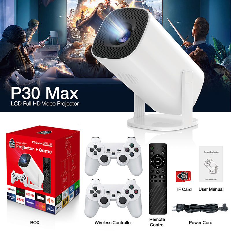 4K Projector with Gaming Console 2 in 1 Gaming Projector 64GB Retro 10000 Classic Game 1080P Portable Smart Projector WiFi 6 BT Compatible With Android iOS TV Box HDMI USB PS4 Game Controller