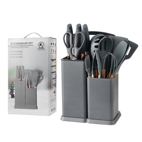 19-Pcs Kitchen Cooking Utensils & Knife Set with Block Holder & Cutting Board